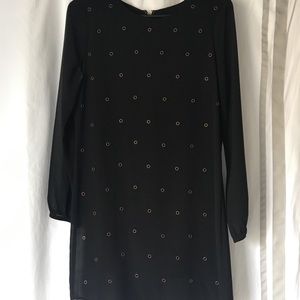 Black Dress with sheer sleeves detailed front